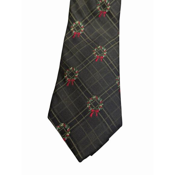 Roundtree & Yorke Christmas Silk Tie Mens Holiday Wreath Plaid Necktie 4x60 - Picture 2 of 11